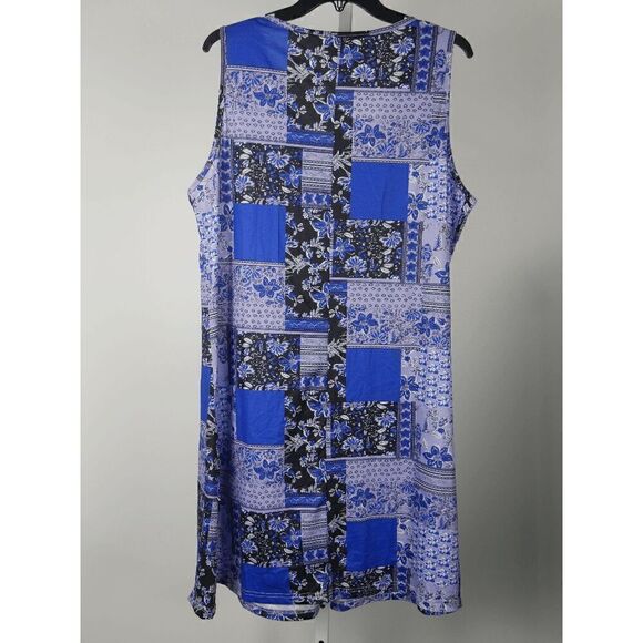 Women's Blue & Black Patchwork Sleeveless A-Line Dress XXL - Picture 3 of 7